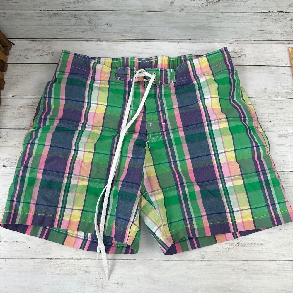 Southern‎ Tide Green Plaid Swim Trunks Size Large 33x6.5" Preppy